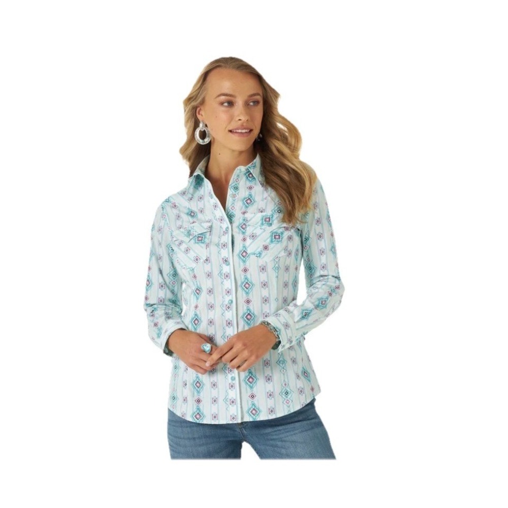 Wrangler Retro Womens XL Southwestern Pearl Snap Westerncore Shirt Aztec Cowgirl
